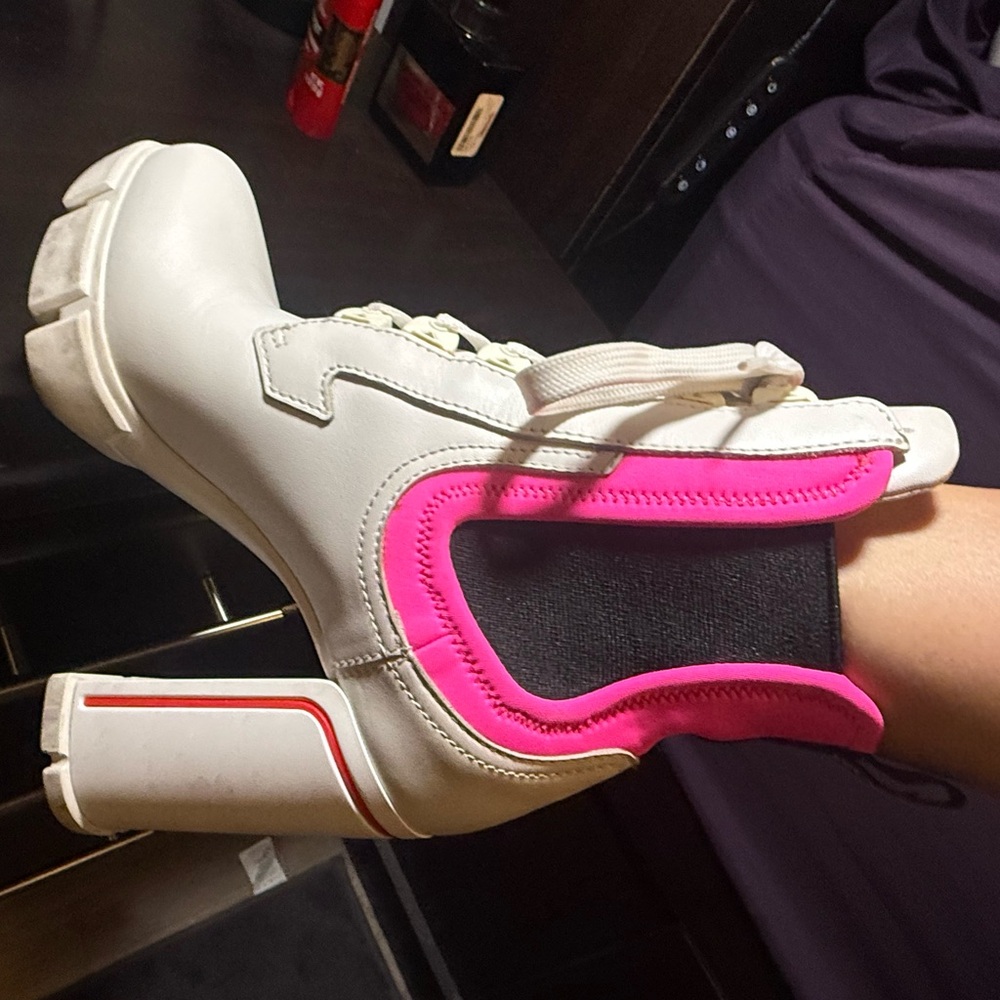 Prada Women's White and Pink Heeled Boots
